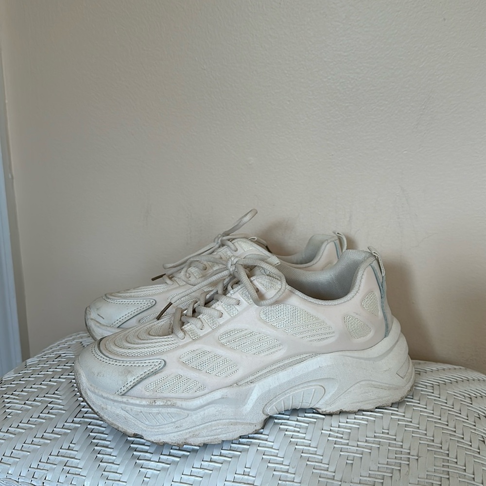 Beige Mesh Chunky Sneakers